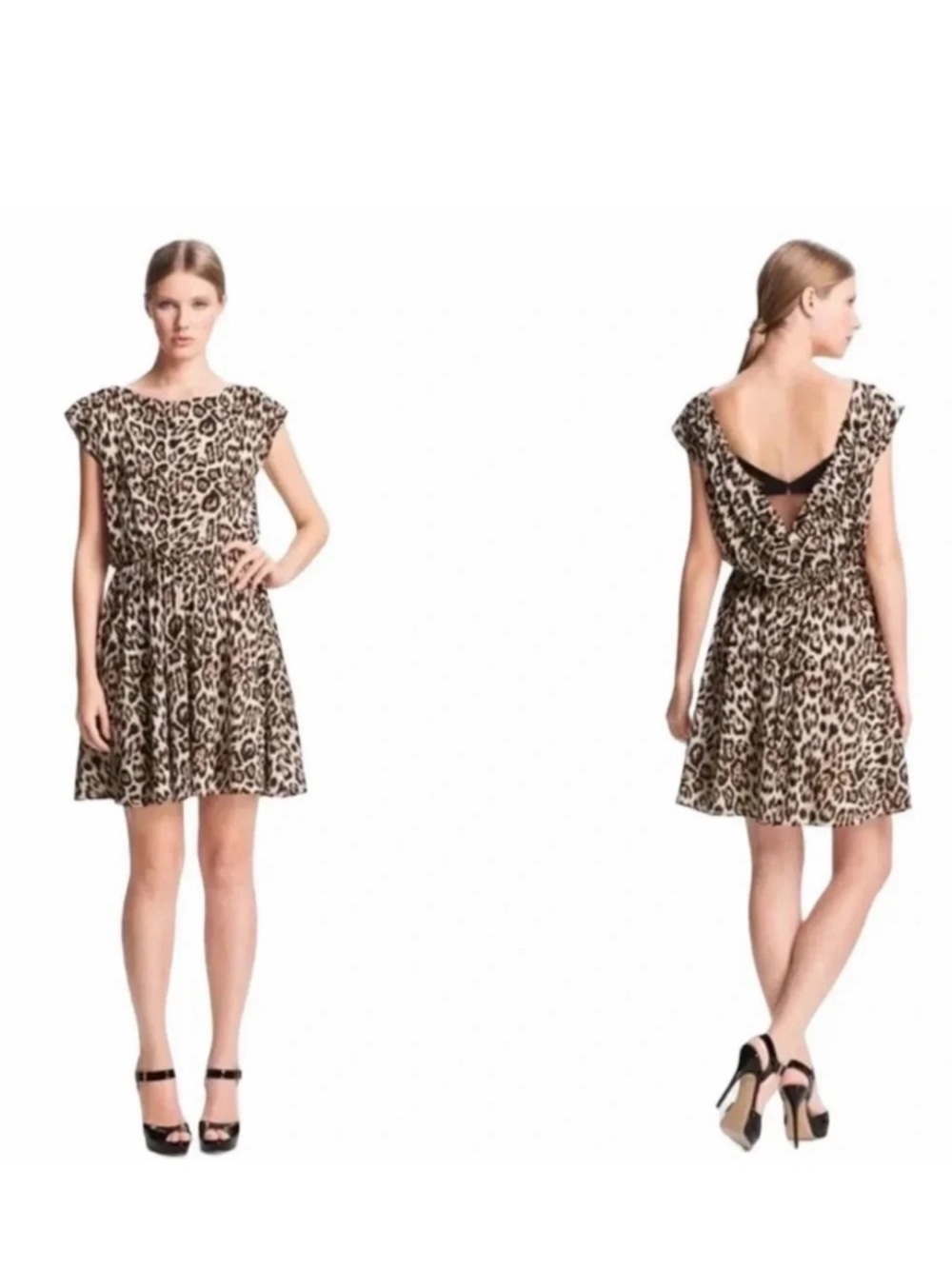 Alice + Olivia Leopard Print Open Back Mini Dress XS Blouson Party Cocktail